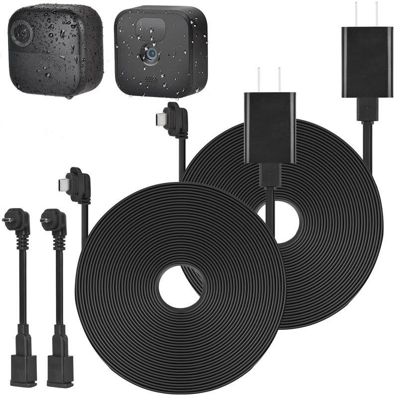 delilyn 2Pack 16.4ft/5m Power Cable with Adapter for Blink Outdoor 4 (4th Gen), Blink Outdoor/Indoor (3rd Gen)&Blink XT/XT2, Weatherproof Extension Charger Cable with Extra Type C to Micro USB Adapter - Image 1